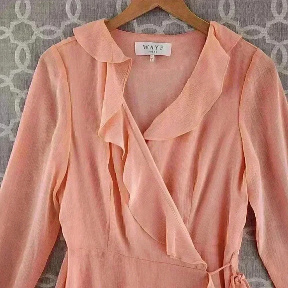 WAYF  Made In USA Wrap Ruffle Longs sleeve Fit & Flare Mini Dress L - Picture 3 of 10